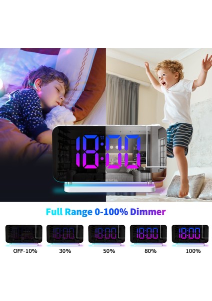 Rgb Yatak Odası Prksiyonlu Çalar Saat, Tavan Prktörü, 6 Kademeli Dimmer, USB Şarj (Yurt Dışından) fiyatları