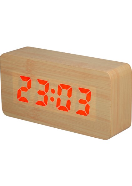Dijital Çalar Saat 115 Renkli Rgb Led, Zaman ve Sıcaklık Göstergesi, Ses Kontrollü, Iki USB Port, Doğal Ahşap (Yurt Dışından)