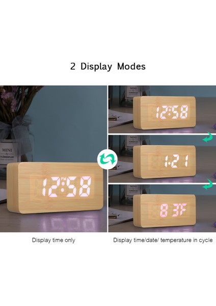 Dijital Çalar Saat 115 Renkli Rgb Led, Zaman ve Sıcaklık Göstergesi, Ses Kontrollü, Iki USB Port, Doğal Ahşap (Yurt Dışından) fiyatları