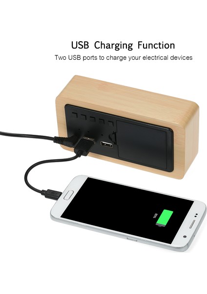 Dijital Çalar Saat 115 Renkli Rgb Led, Zaman ve Sıcaklık Göstergesi, Ses Kontrollü, Iki USB Port, Doğal Ahşap (Yurt Dışından) modelleri