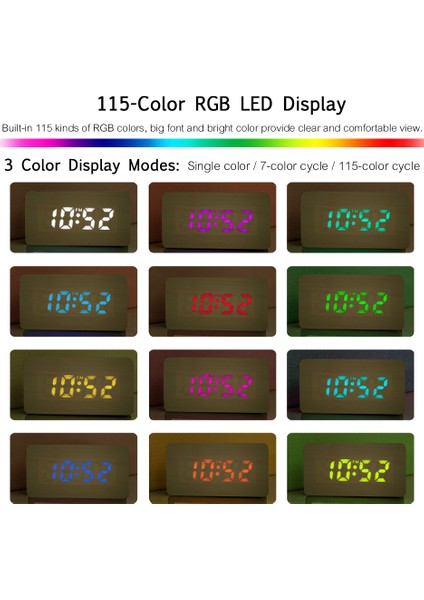 Dijital Çalar Saat 115 Renkli Rgb Led, Zaman ve Sıcaklık Göstergesi, Ses Kontrollü, Iki USB Port, Doğal Ahşap (Yurt Dışından) fırsatları