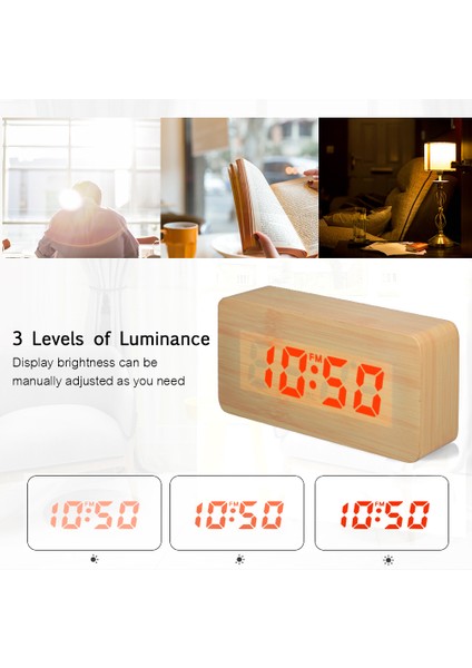 Dijital Çalar Saat 115 Renkli Rgb Led, Zaman ve Sıcaklık Göstergesi, Ses Kontrollü, Iki USB Port, Doğal Ahşap (Yurt Dışından) indirimleri