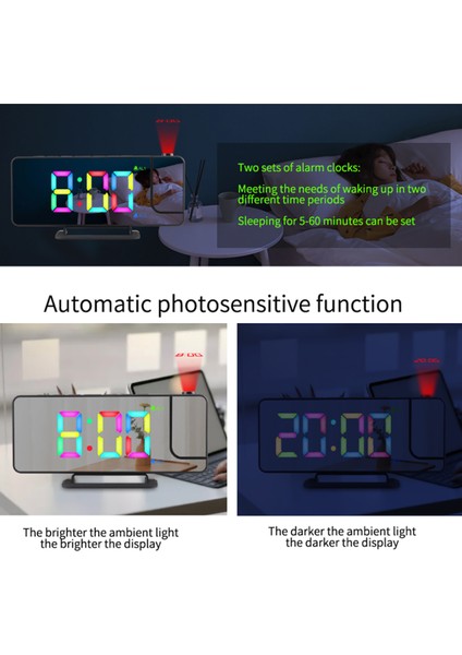 Dönebilir Prktörlü Alarm Saati Rgb LED 6 Parlaklık Seviyesi Şekerleme Yatak ve Oturma Odası (Yurt Dışından) indirimleri