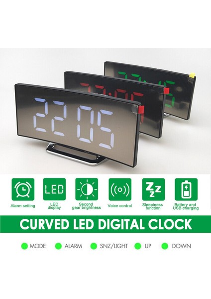 LED Dijital Çalar Saat USB Sıcaklık Kavisli Ekran Şekerleme Yatak Başı (Yurt Dışından)