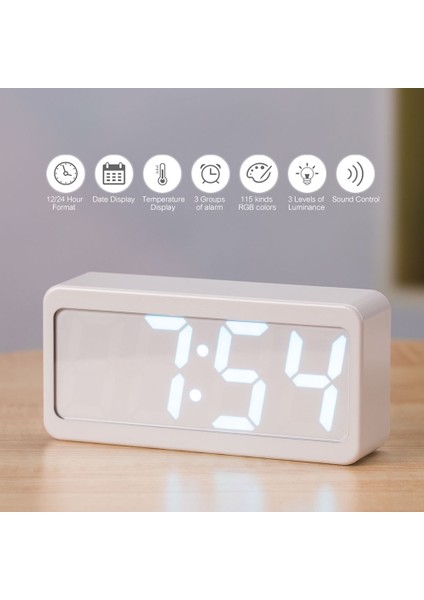 115 Renk Rgb LED Ses Kontrollü Çalar Saat - Usb/pil, Beyaz (Yurt Dışından)
