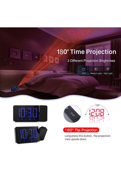180° Prksiyonlu Alarm Saati - Fm Radyo, USB Şarj, Çift Alarm, Işık Ayarı (Yurt Dışından) modelleri