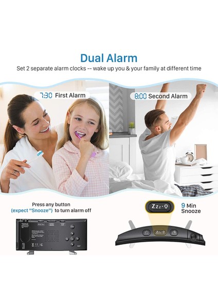 180° Prksiyonlu Alarm Saati - Fm Radyo, USB Şarj, Çift Alarm, Işık Ayarı (Yurt Dışından) indirimleri
