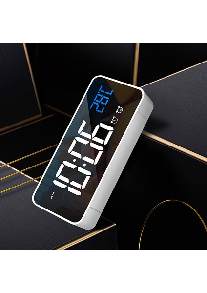 8808 Şarj Edilebilir Sessiz LED Aynalı Çalar Saat - Siyah (Yurt Dışından) fiyatları