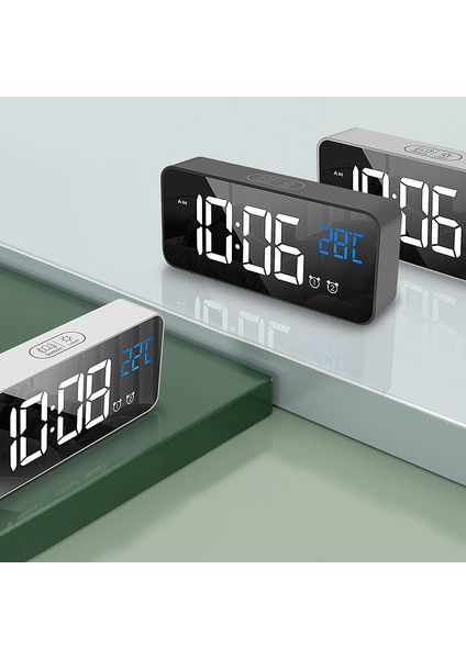 8808 Şarj Edilebilir Sessiz LED Aynalı Çalar Saat - Siyah (Yurt Dışından) modelleri