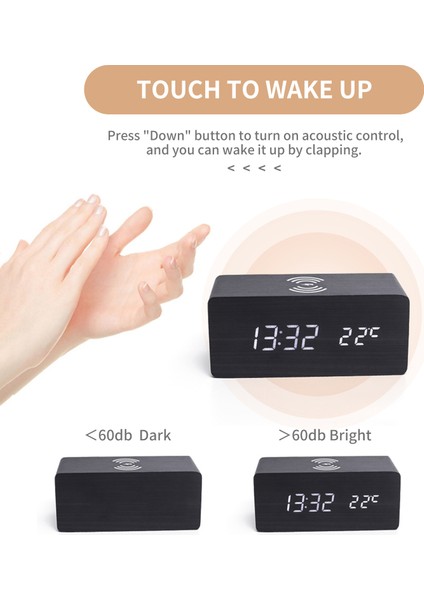 Ahşap LED Ekranlı Dijital Çalar Saat 10W Kablosuz Şarj Sarı (Yurt Dışından) fiyatları