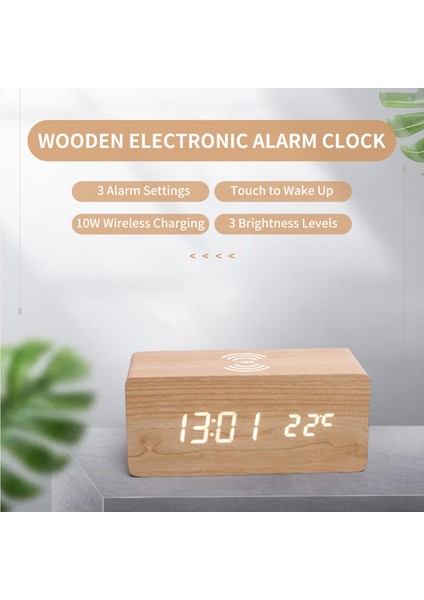 Ahşap LED Ekranlı Dijital Çalar Saat 10W Kablosuz Şarj Sarı (Yurt Dışından) indirimleri