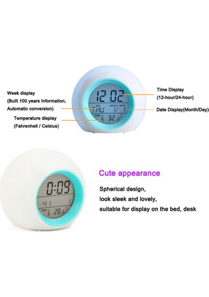 Dokunmatik 7 Renkli LED Alarmlı Saat ve Gece Lambası - Zaman/sıcaklık (Yurt Dışından) modelleri