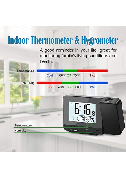 Prksiyonlu Alarmlı Saat - Termometre, Nem Ölçer, Tavan Göstergeli, LED Aydınlatma, USB Şarj (Yurt Dışından) indirimleri