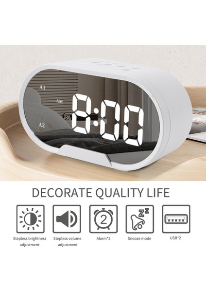 5.5 Inç Büyük Ayna Yüzeyli LED Dijital Çalar Saat, Çift USB Port, Parlaklık Ayarı (Yurt Dışından)