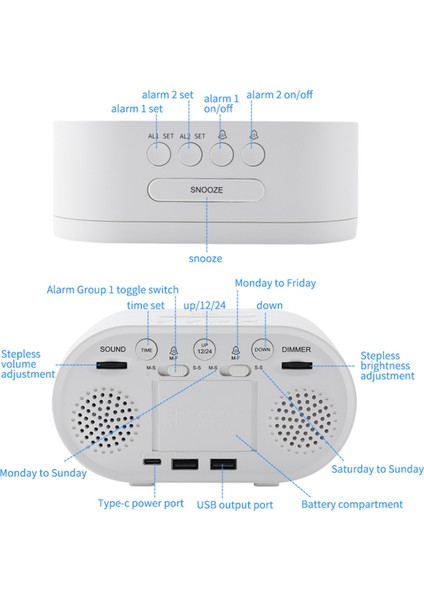 5.5 Inç Büyük Ayna Yüzeyli LED Dijital Çalar Saat, Çift USB Port, Parlaklık Ayarı (Yurt Dışından)