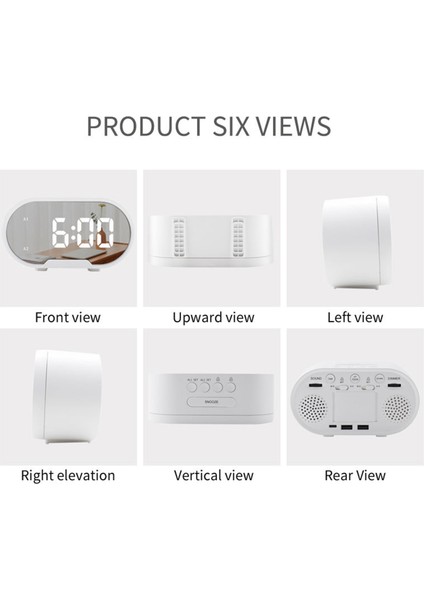 5.5 Inç Büyük Ayna Yüzeyli LED Dijital Çalar Saat, Çift USB Port, Parlaklık Ayarı (Yurt Dışından)