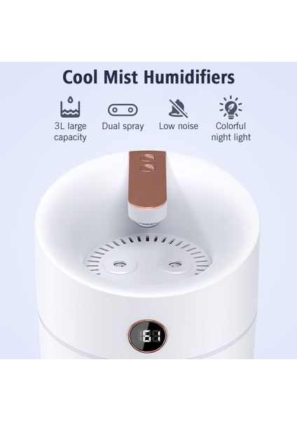 3 Lt Soğuk Buhar Nemlendirici Geniş Kapasiteli Gerçek Zamanlı Renkli LED Gösterge (Yurt Dışından) fırsatları