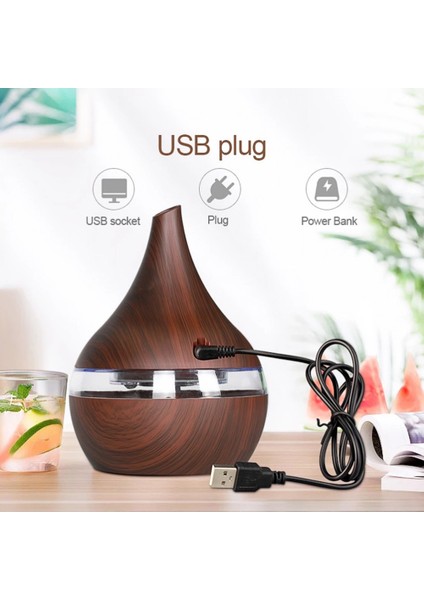 300 ml USB Ahşap Esans Yağı Nemlendirici ve Koku Difüzörü - Ev & Ofis (Yurt Dışından)