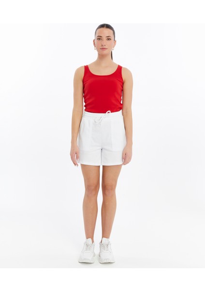 Kadın Beli Lastikli Cepli Regular Fit Şort Beyaz fiyatları