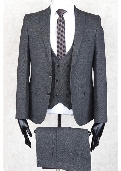 Slim Fit Iki Düğme -Sivri Yaka-Çift Yırtmaç Siyah Yelekli Drop 6 Takım Elbise fiyatları