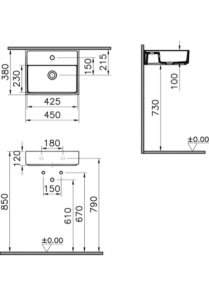 ArchiPlan 7400B003-0001 Dar Lavabo, 45x38 cm, Beyaz fırsatları