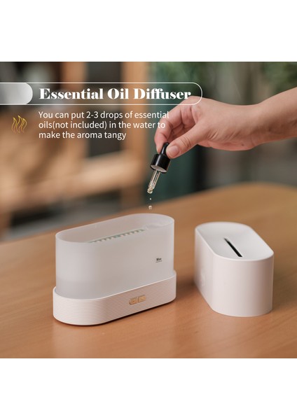 Alev Efektli Nemlendirici, Ayarlanabilir Gece Işığı, Sessiz USB Difüzör (Yurt Dışından)
