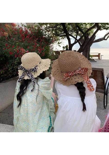 Hasır Şapka Kadın Güneşlik Güneş Kremi Büyük Ağız Şapka Ins Küçük Qingxin Ilkbahar ve Yaz Gezisi Plaj Tatili Tatlı Mori Güneş Şapkası (Yurt Dışından)