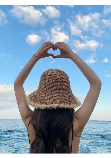 Hasır Şapka Kadın Güneşlik Güneş Kremi Büyük Ağız Şapka Ins Küçük Qingxin Ilkbahar ve Yaz Gezisi Plaj Tatili Tatlı Mori Güneş Şapkası (Yurt Dışından)