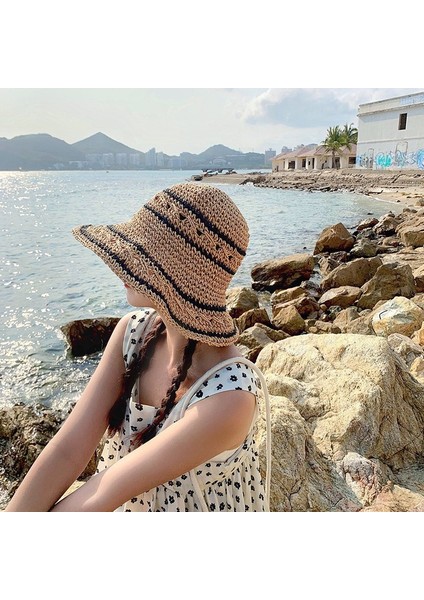 Hasır Şapka Kadın Güneşlik Güneş Kremi Büyük Ağız Şapka Ins Küçük Qingxin Ilkbahar ve Yaz Gezisi Plaj Tatili Tatlı Mori Güneş Şapkası (Yurt Dışından)