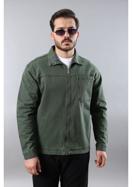 Erkek Regular Fit Haki Spor Model Fermuarlı Kot Ceket fiyatları
