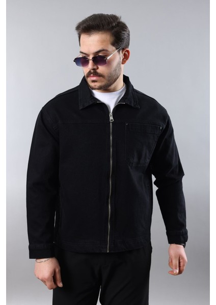 Erkek Regular Fit Siyah Spor Model Fermuarlı Kot Ceket modelleri