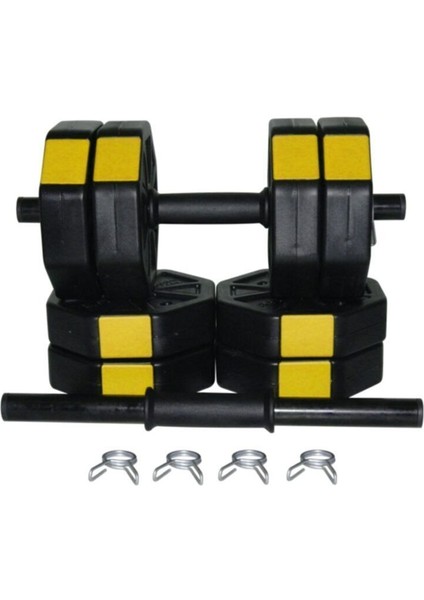 30 kg Dambıl Dumbell Halter Ağırlık Fitness Kısa Bar Seti (Sarı Kapaklı)