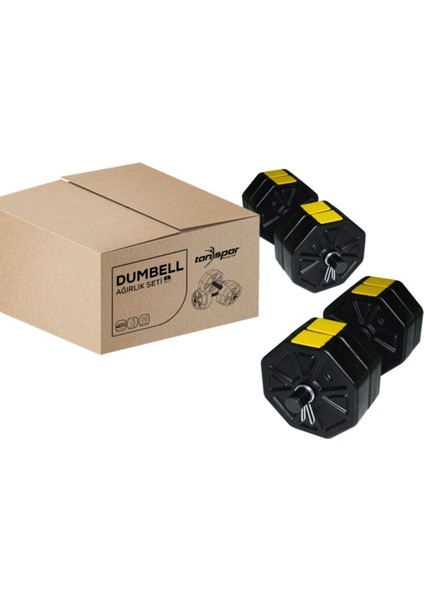 30 kg Dambıl Dumbell Halter Ağırlık Fitness Kısa Bar Seti (Sarı Kapaklı)