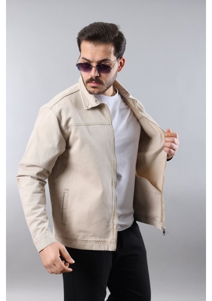 Erkek Regular Fit Bej Spor Model Fermuarlı Kot Ceket fiyatları