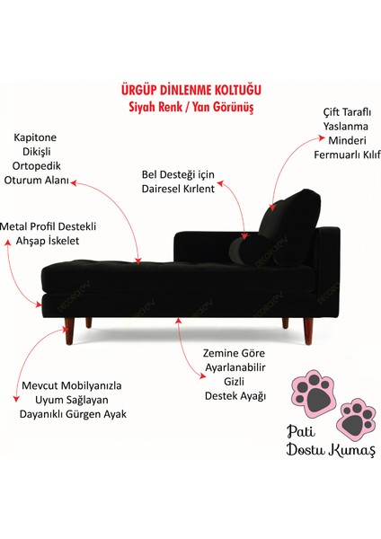 Ürgüp Dinlenme Koltuğu Puf Josefin Koltuk Kanepe Terapi Koltuğu Psikolog Koltuğu Rahat Kitap Okuma Koltuğu Siyah Sağ Kolçak modelleri