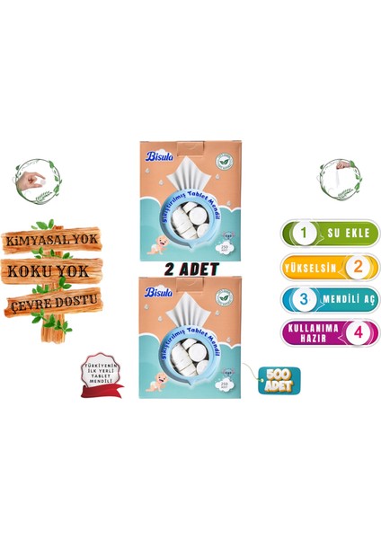 Sıkıştırılmış Tablet bebek Mendil – Su ile Açılan Tek Kullanımlık bebek Temizlik Bezi (2 kutu 500 adet)