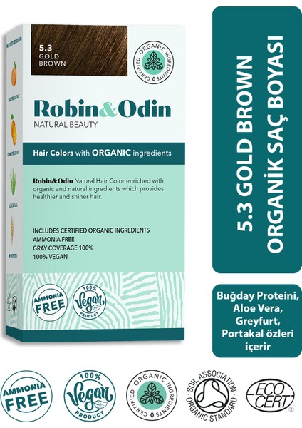 Organik Amonyaksız Vegan Kalıcı Saç Boyası 5.3 Gold Brown/Altın Yansımalı Kahve