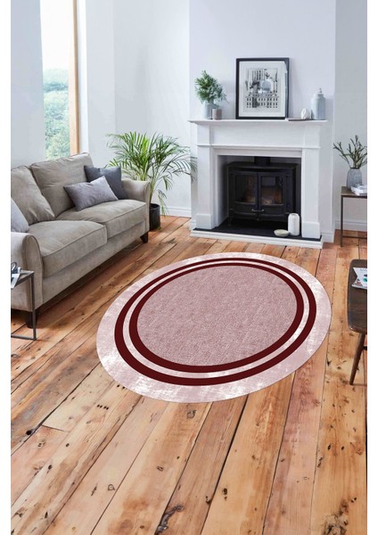 Çerçeveli Kenar Çizgili Model Yıkanabilir Kaymaz Yuvarlak Salon Halısı, Çerçeveli-Y-55-Kırmızı, fiyatları