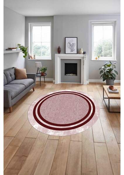 Çerçeveli Kenar Çizgili Model Yıkanabilir Kaymaz Yuvarlak Salon Halısı, Çerçeveli-Y-55-Kırmızı, indirimleri
