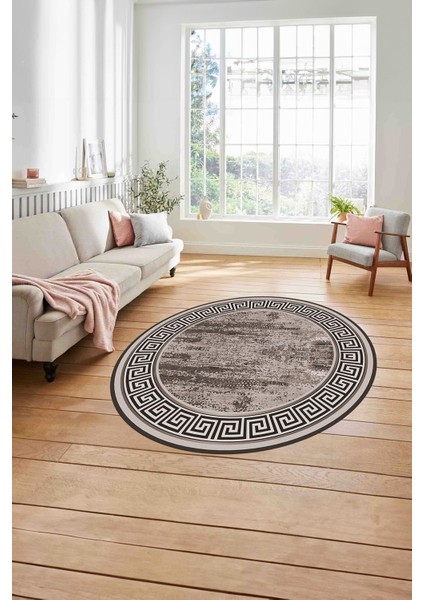 Çerçeveli Klasik Modern Baskılı Yıkanabilir Kaymaz Yuvarlak Salon Halısı, ÇERÇEVELİ-Y-106-VİZON, modelleri