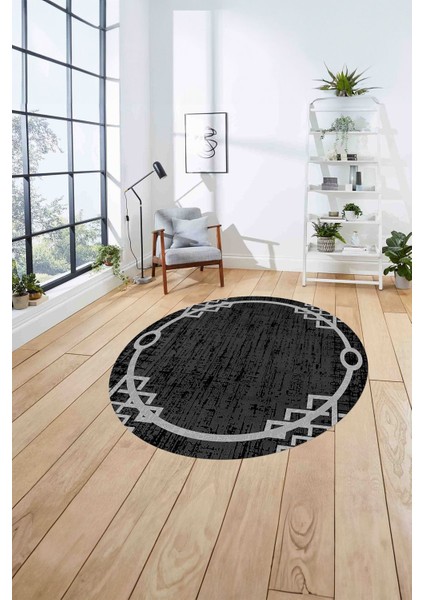 Çerçeveli Akrilik Desenli Yıkanabilir Kaymaz Yuvarlak Salon Halısı, Çerçeveli-Y-62-Gri, fırsatları