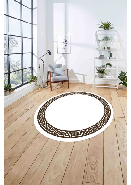 Çerçeveli Sade Vektörel Model Yıkanabilir Kaymaz Yuvarlak Salon Halısı, Çerçeveli-Y-98-Kahve, fırsatları