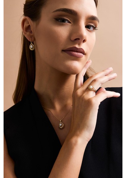 14 Ayar Altın 6 mm Doğal İncili Küpe Kolye Yüzük Üçlü Set fiyatları