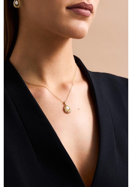 14 Ayar Altın 6 mm Doğal İncili Küpe Kolye Yüzük Üçlü Set fırsatları