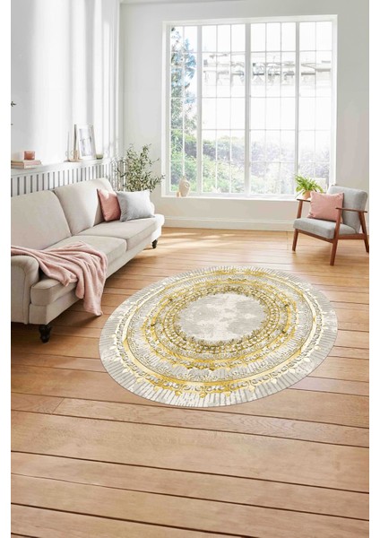 Çerçeveli Otantik Desen Yıkanabilir Kaymaz Yuvarlak Salon Halısı, Çerçeveli-Y-76-Gold, modelleri
