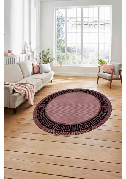 Çerçeveli Çizgi Detaylı Modern Yıkanabilir Kaymaz Yuvarlak Salon Halısı, ÇERÇEVELİ-Y-101-BORDO, modelleri
