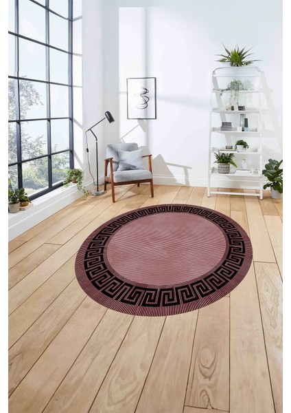 Çerçeveli Çizgi Detaylı Modern Yıkanabilir Kaymaz Yuvarlak Salon Halısı, ÇERÇEVELİ-Y-101-BORDO, fırsatları