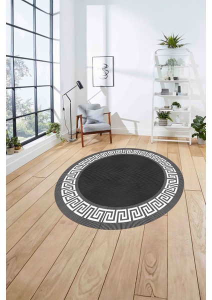 Çerçeveli Çizgi Detaylı Modern Yıkanabilir Kaymaz Yuvarlak Salon HALISI,ÇERÇEVELİ-Y-101-ANTRASİT, fırsatları