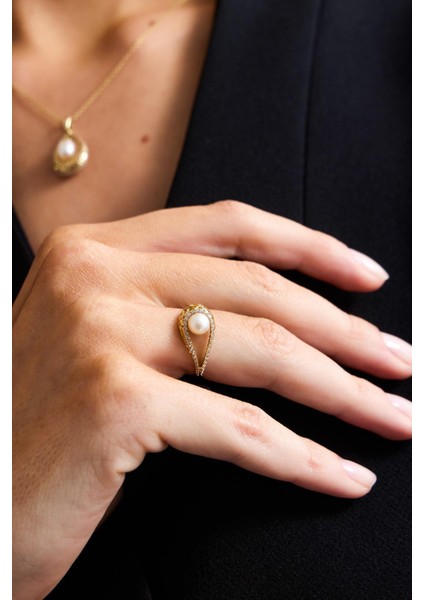 14 Ayar Altın 6 mm Doğal İncili Küpe Kolye Yüzük Üçlü Set indirimleri