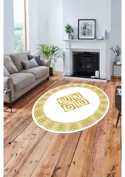 Çerçeveli Vektörel Desenli Yıkanabilir Kaymaz Yuvarlak Salon Halısı, Çerçeveli-Y-82-Gold, fiyatları